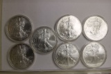 7- 2008 Silver American Eagle Dollar Coins