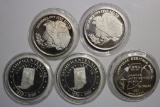 5- 1 oz Silver Rounds, Lynnville Heritage Days, 1990, U.M.W.A., United Methodist Church, 150 years