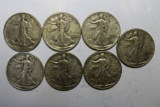 7- Silver Walking Liberty Half Dollar Coins