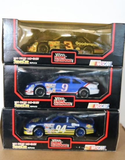 Three 1:24 Scale Die-Cast Stock Car Replicas