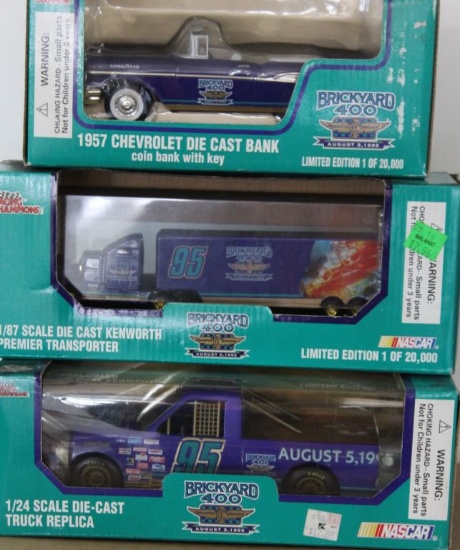 Three Limited Edition Brickyard 400 August 5, 1995 Die Cast Pcs