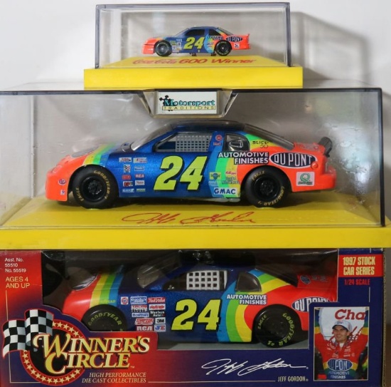 Three #24 Jeff Gordon Race cars
