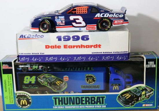 #94 Bill Elliott Transporter w/ Premier Stock car,  & a AC Delco #3 Dale Earnhardt Stock Car