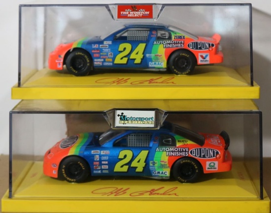Two #24 Jeff Gordon Stock Cars in display cases