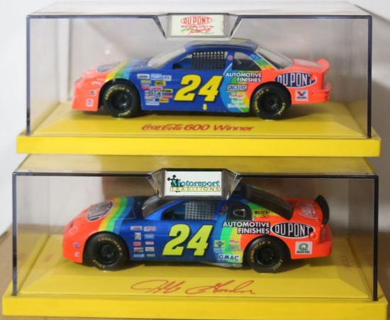 Two #24 Jeff Gordon Stock Cars in display cases