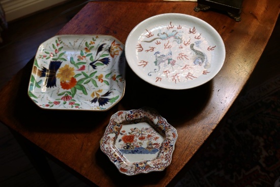 Porcelain Ftd. Plate, Porcelain Round Ftd. Bowl and a Small Floral China Dish