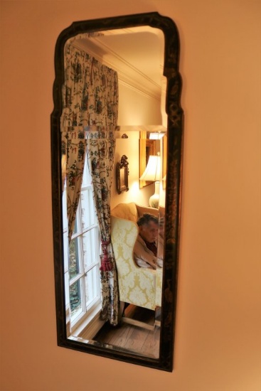 Framed Black Lacquer Two Section Bevel Mirror