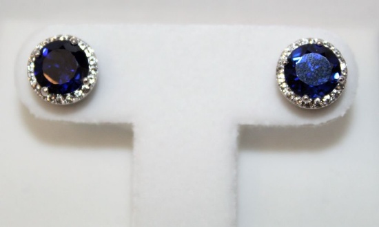 White and Blue Sapphire Earrings