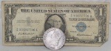 $1.00 Silver Certificate and Replica 1826 Bust Half Dollar