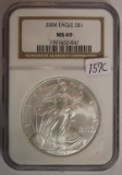 2004, MS69, Silver American Eagle Dollar Coin