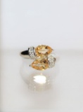 Pear Cut Citrine and Diamond Dinner Ring