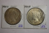 (2) Silver U.S. Peace Dollar Coins