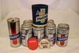 Eight Sterling Beer Cans, a Sterling Beer Pinback and a Sterling Beer Topper