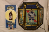 Two Pabst Blue Ribbon Plastic Signs, one Lighted