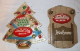 A Fall City Beer Chalk Plaque and a Fall City Beer Christmas Tree Plaque