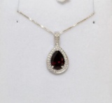 Pear Cut Garnet and Diamond Necklace
