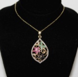 Genuine Emerald Ruby Sapphire Diamond Necklace