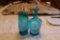 A Blue Glass Decanter & Tumbler w/ Mary Gregory Decoration