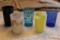 Five Colored Glass Tumblers Including Milk Glass and A Slag