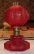 Red Satin Glass Miniature Lamp, Floral & Beaded