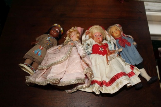 5 Small Dolls, Assorted Materials