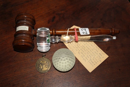 2 Gavels, a Crystal Golf Ball and a Army National Guard Medal