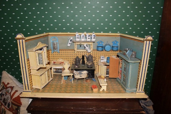 A German Childs Toy Kitchen, Fully Furnished