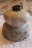 A Milk Glass Oil Lamp, Floral