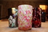 Three Colored Glass Tumblers