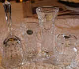 A Cut Crystal Hand Bell Cut Crystal Mustard & Lenox Cut Crystal Vases, 4 pieces