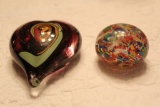 Two Paper Weights, a Millefiori Marble & Heart shape