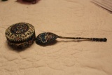 A Silver Floral Enameled Hinged Box & a Silver Enameled Spoon, marked