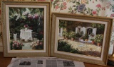 Framed Oil on Canvas Garden Scene, Signed and a Framed Floral Patio Scene