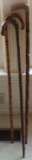 3 Wood Canes, 1 w/ carving, 1 Bamboo