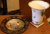 A Herend Vase and A China Plate w/ Figural Garden Scene, Beehive Mark