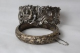 A Mexican Sterling Silver Bracelet and A Sterling Silver Bangle Bracelet