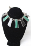 A Mexican Sterling Silver Choker w/ Malachite and Black Onyx