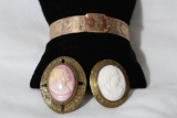 2 Cameo Pins, a Victorian Style Silver Bracelet