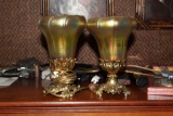 Pair of Dresser Lamps w/ Gold Iridescent Shades