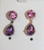 3ct Amethyst & Pink Sapphire Earrings