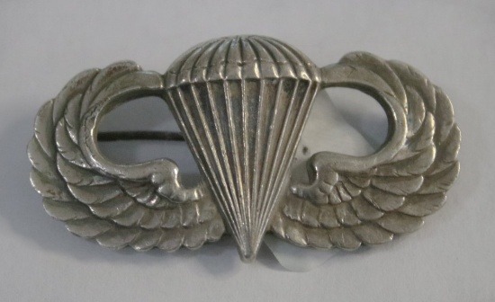 WWII Sterling Para Trooper Jump Wings Pin Back