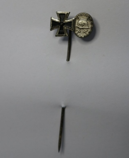 German WWII Iron Cross & Silver Wound Badge Stick Pin