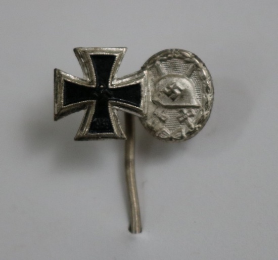 German WWII Iron Cross & Silver Wound Badge Stick Pin