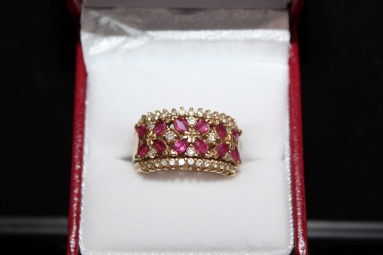 Genuine Ruby Diamond Estate Ring