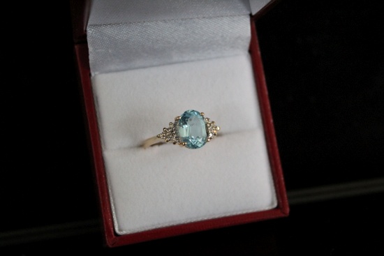 14kt Blue Topaz Diamond Ring
