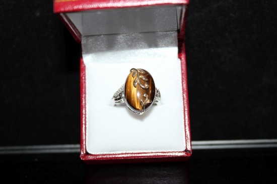 Genuine Tiger Eye and Diamond Ring