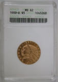 1909-D Gold, $5 Indian Head Coin