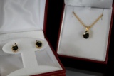 Matching Set of Onyx Diamond Earrings and Necklace
