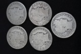 5 Barber Silver Half Dollars