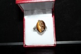 Genuine Tiger Eye and Diamond Ring